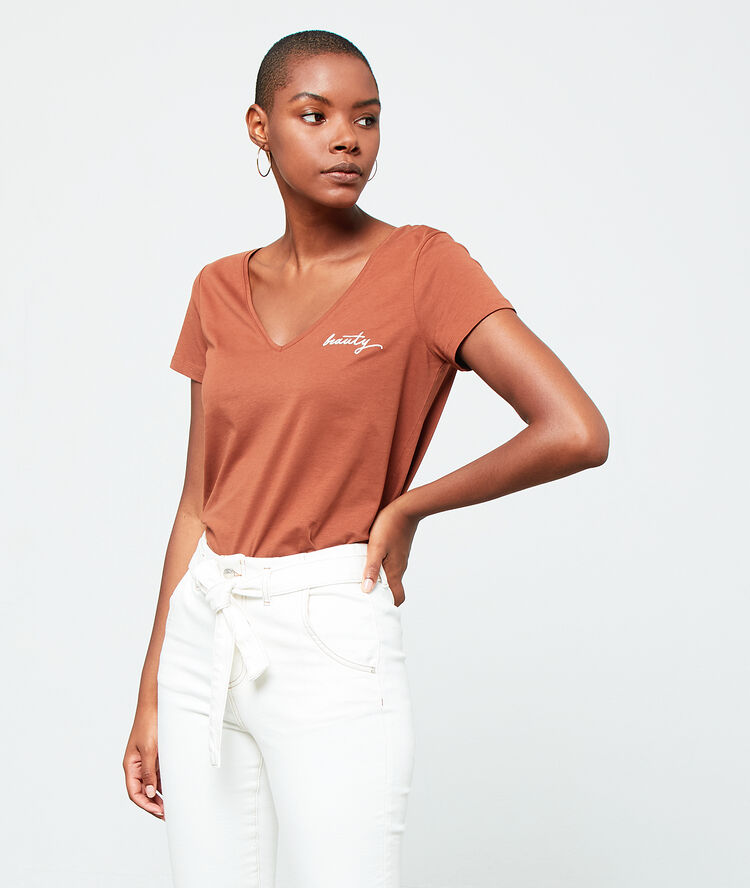 T-shirt brodé "beauty" savane.