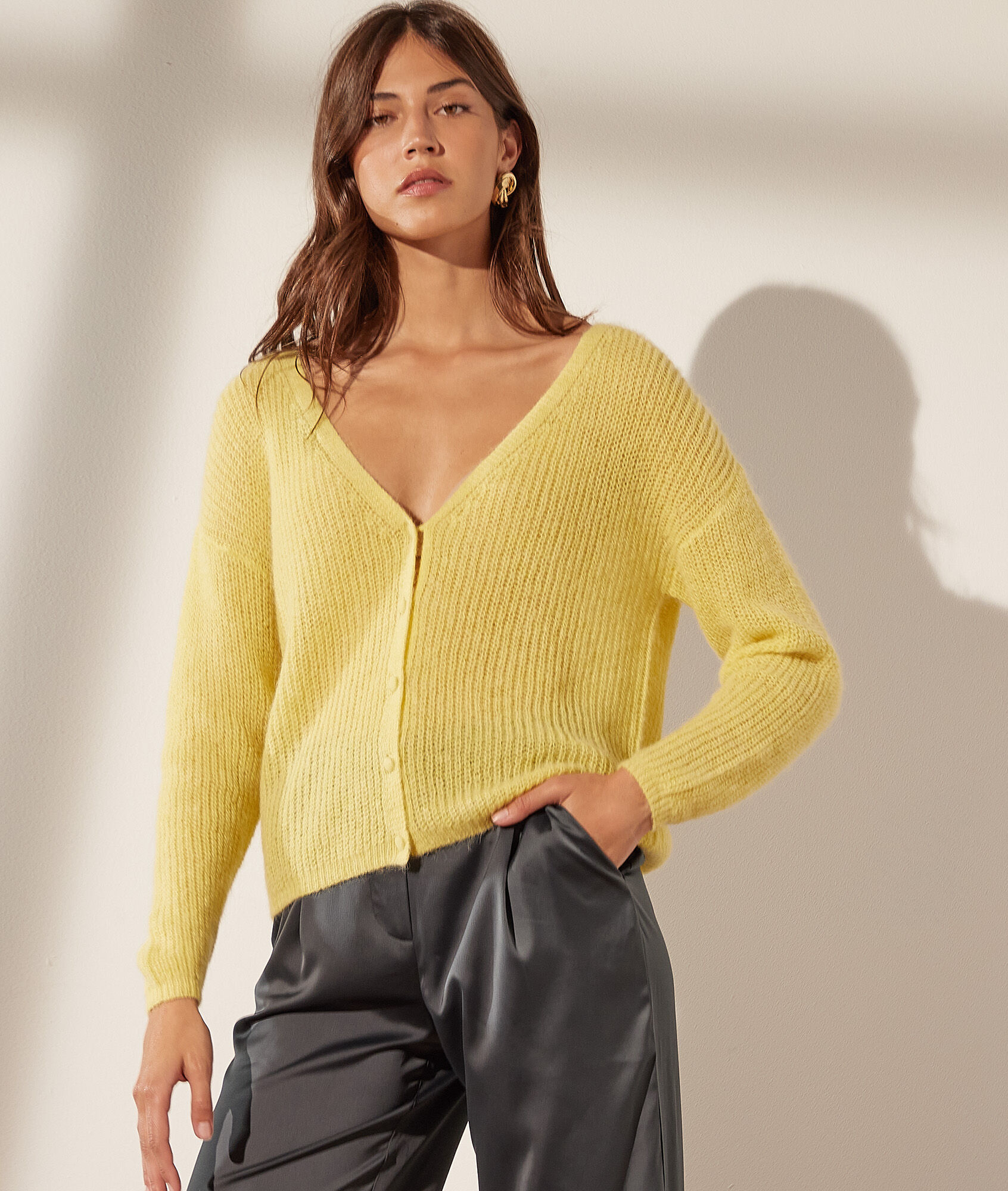 Gilet réversible en maille - Lalie - XS - Jaune - Femme - Etam