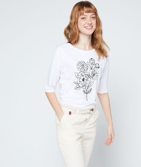 T-shirt brodé de roses blanc.