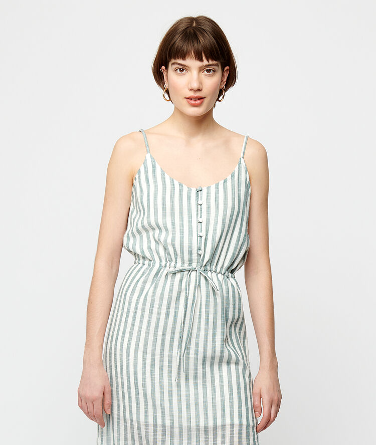 Robe longue à rayures celadon.