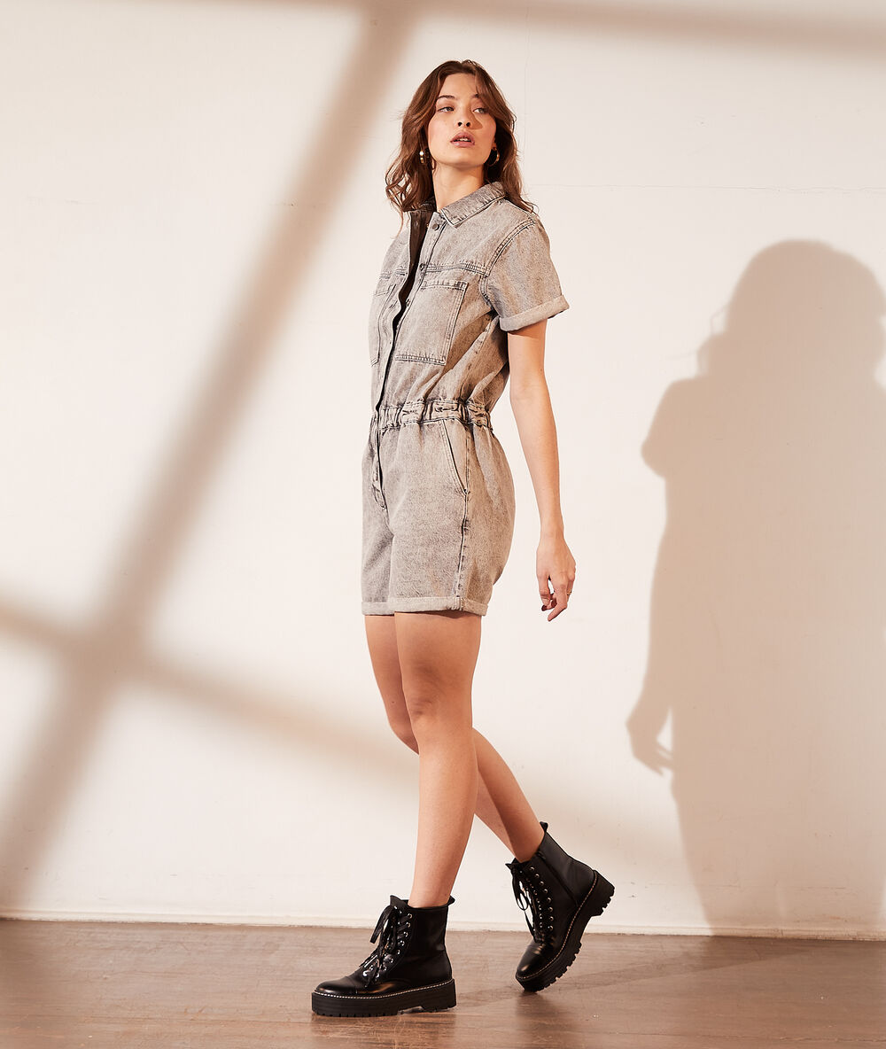 Combishort en jean gris souris.