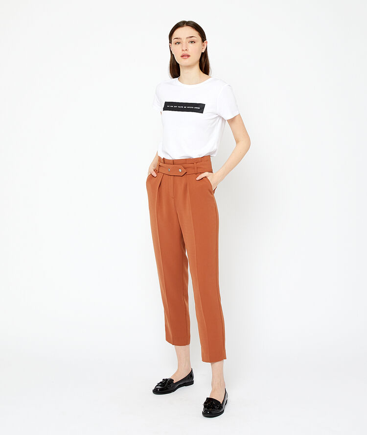 Pantalon carotte ceinturé terre.