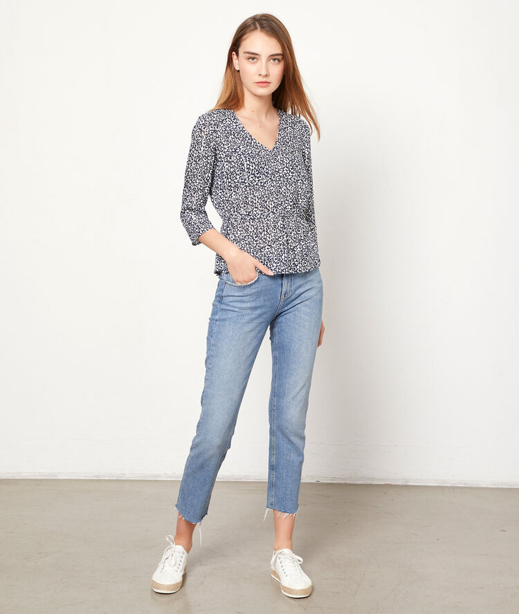 Blouse imprimé fleuri marine.