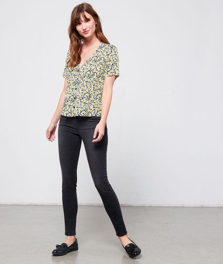 Blouse imprimé fleuri noir.