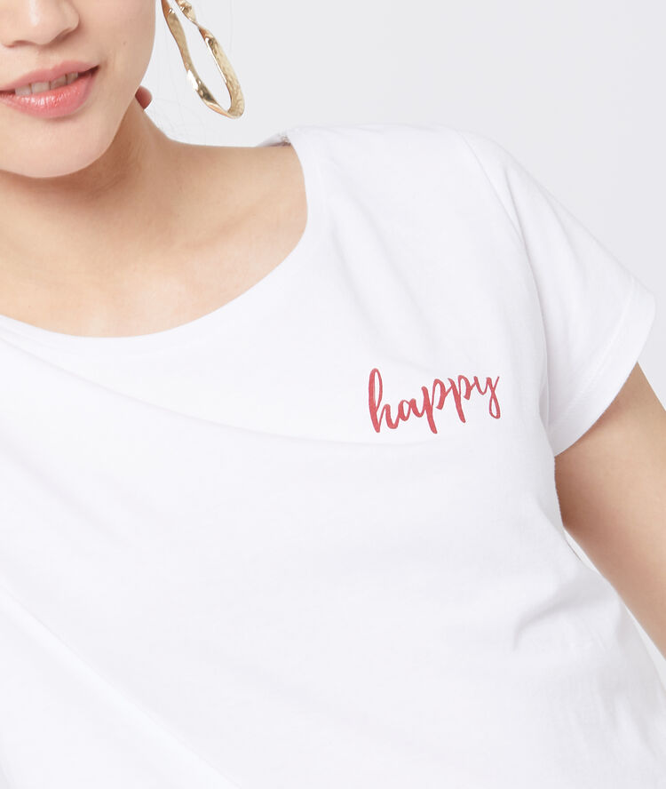 T-shirt en coton "happy" blanc.
