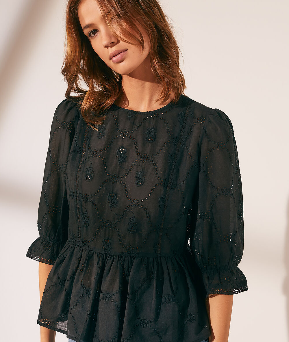 Blouse avec broderie anglaise noir.