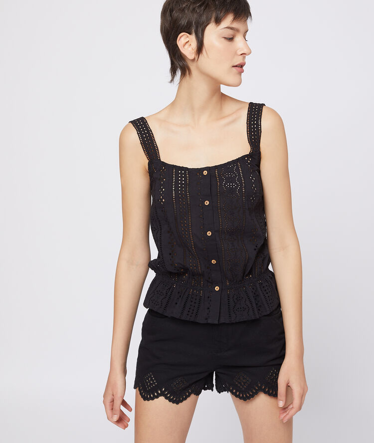 Top à broderie anglaise noir.