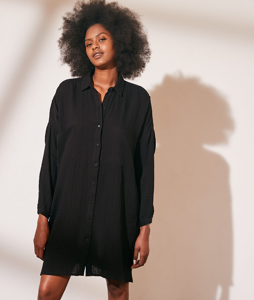 Robe chemise en gaze de coton MARTINE NOIR ETAM