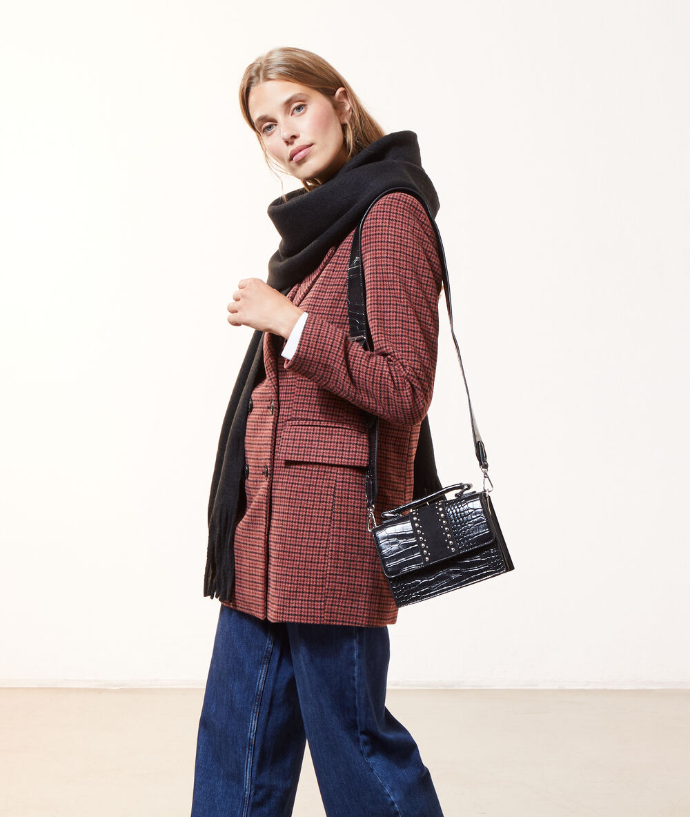 Sac à bandoulière effet croco noir.