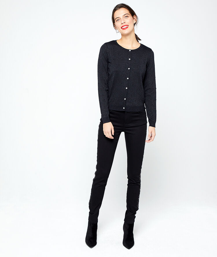 Cardigan à fils métallisés noir.