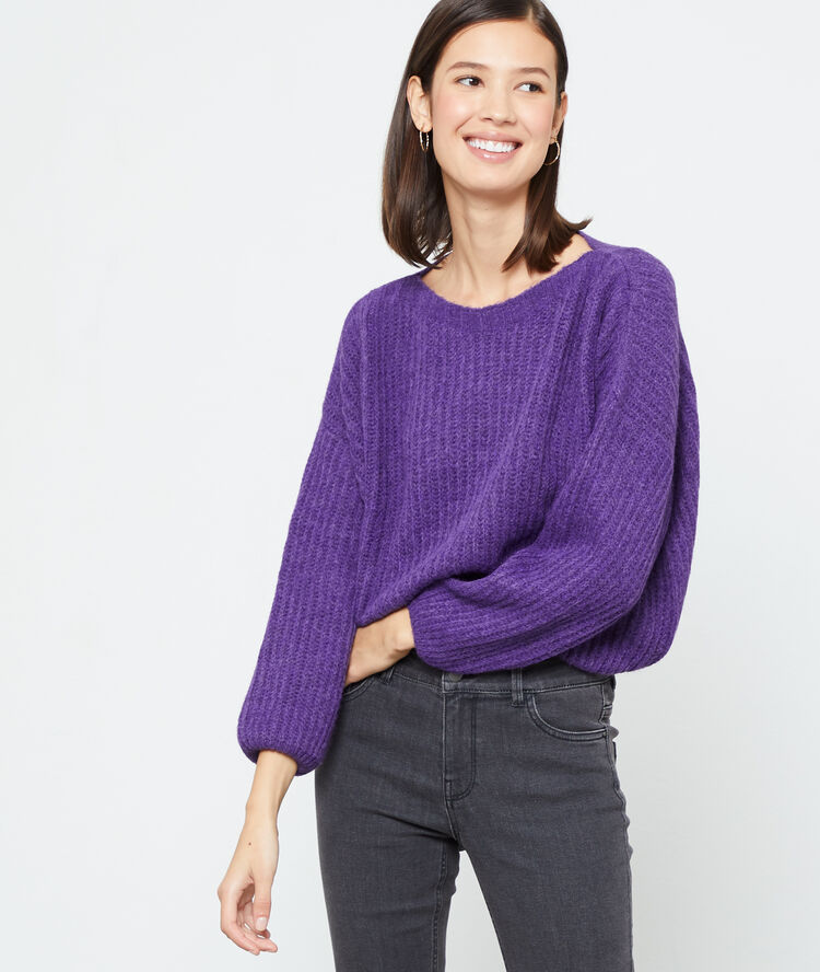 Pull italien en grosse maille violet.
