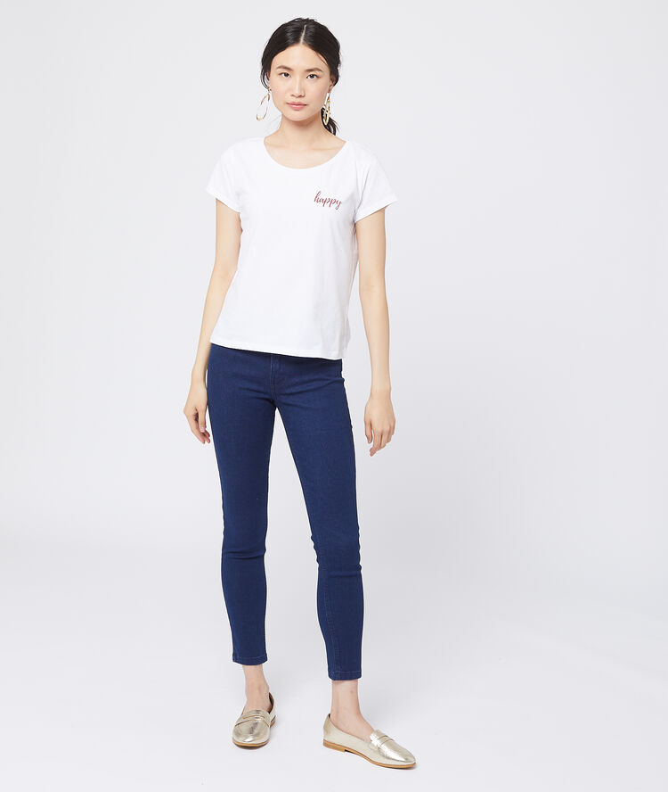T-shirt en coton "happy" blanc.