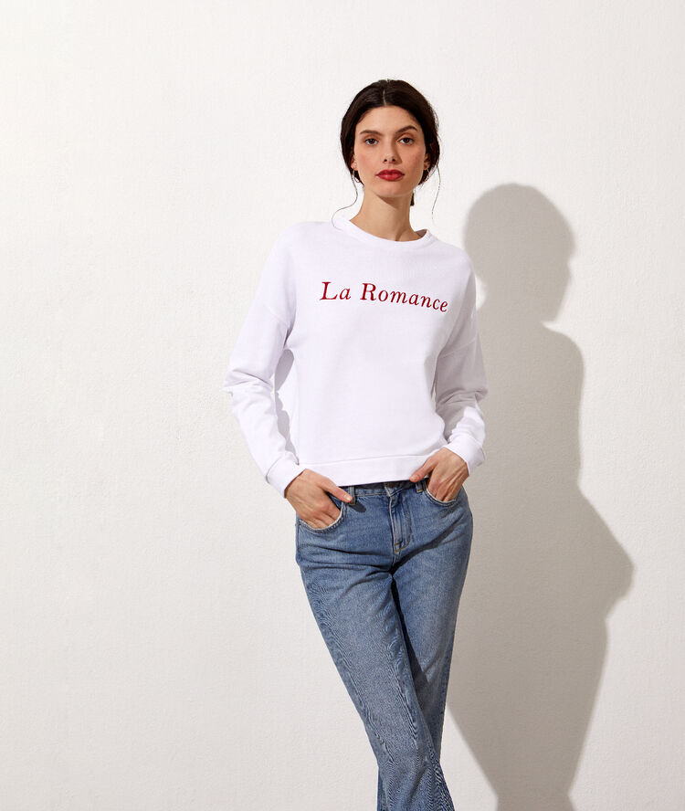 Sweat shirt brodé "la romance" ecru.