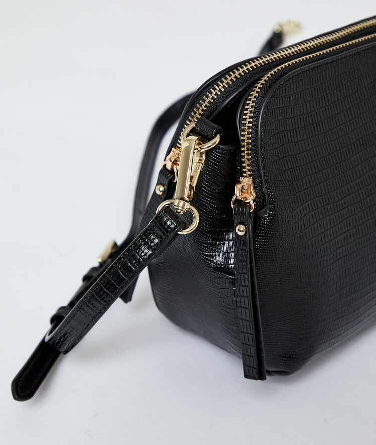 Sac besace similicuir noir.