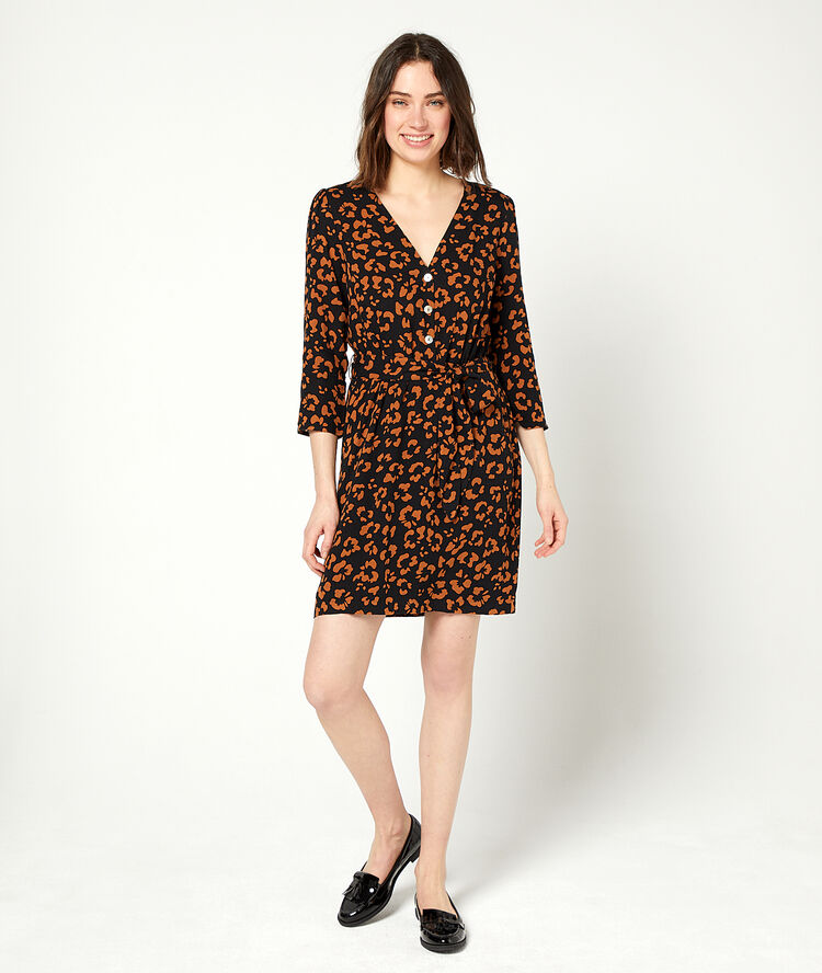 Robe imprimé fleuri à nouer noir.