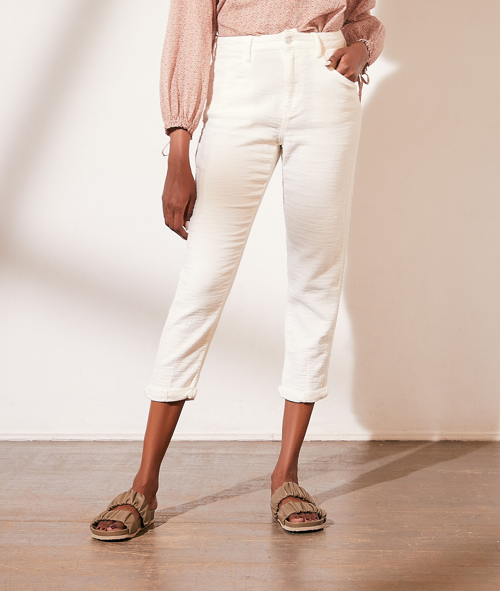 Pantalon chino en gaze de coton - Aqua - S - Ecru - Femme - Etam