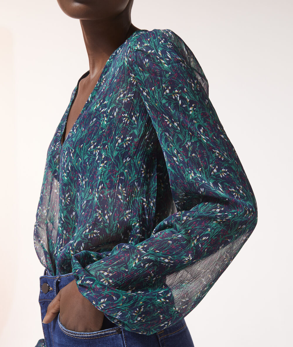 Blouse imprimé fleuri manches ballon sapin.