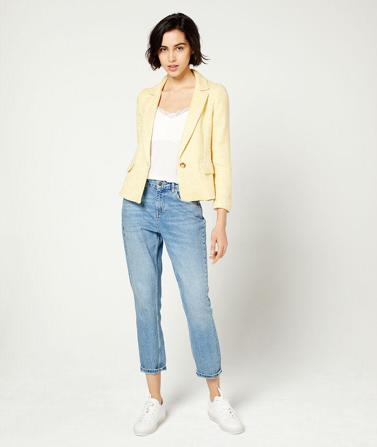 Veste de tailleur effet tweed paille.