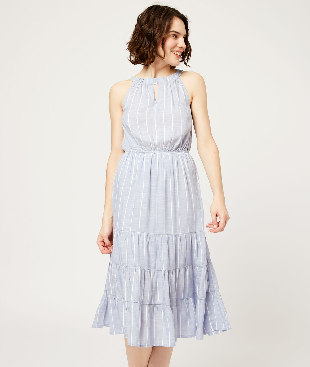 Robe longue à rayures ciel.