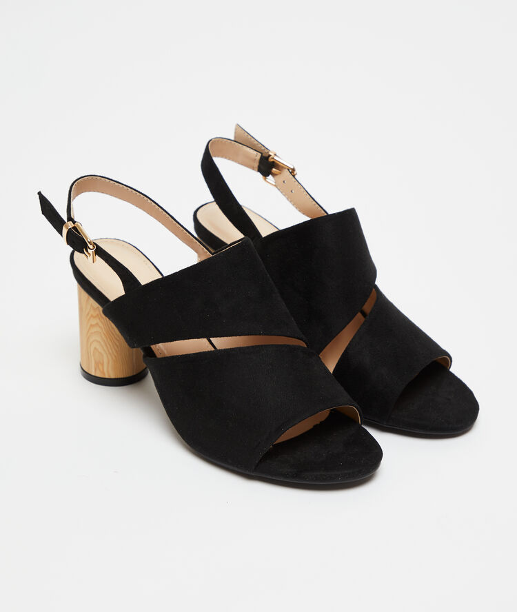Sandales à talons effet daim noir.