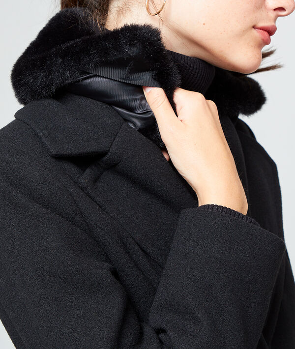 Manteau masculin col fausse fourrure noir.