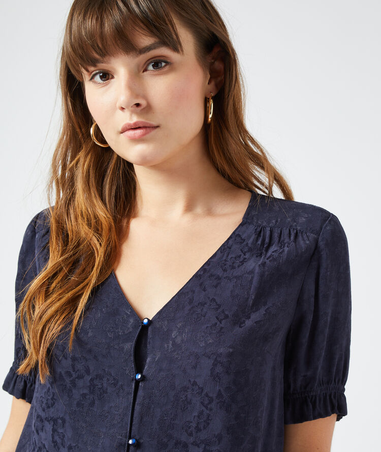 Blouse imprimé fleuri marine.