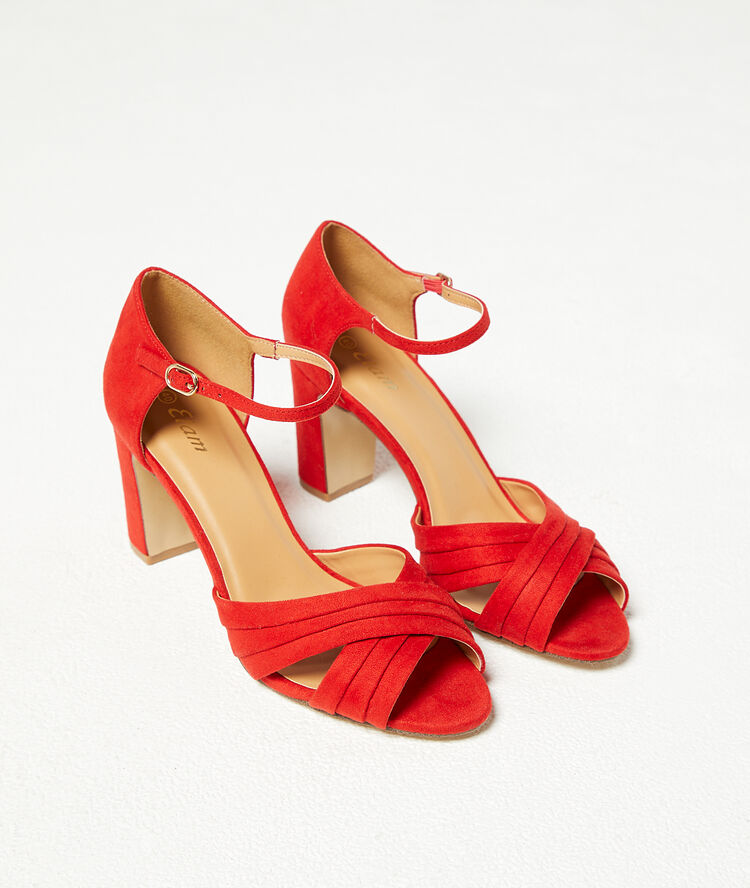Sandales à talons effet daim geranium.
