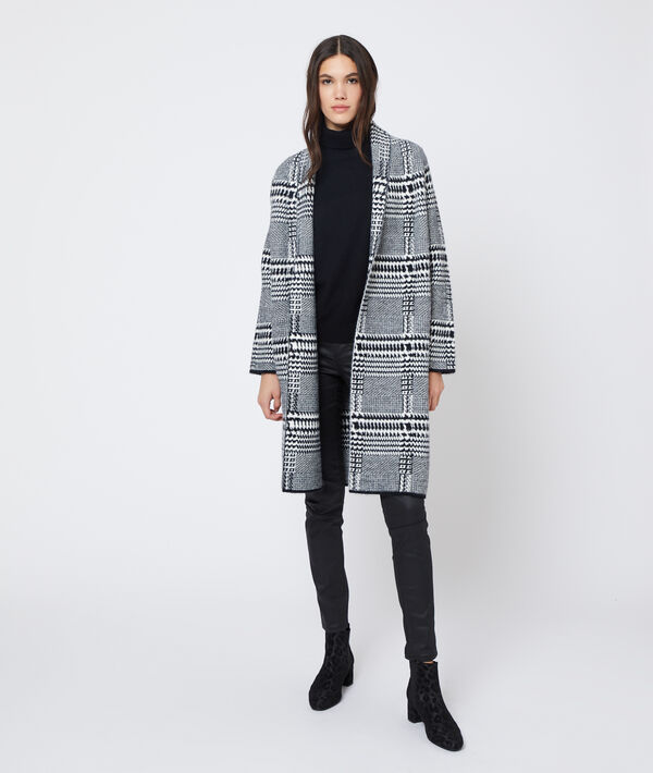 Gilet long à motifs jacquard noir.