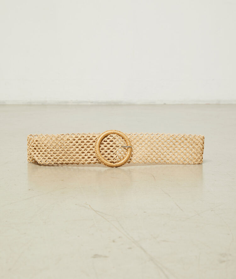 Ceinture large en crochet beige rose.