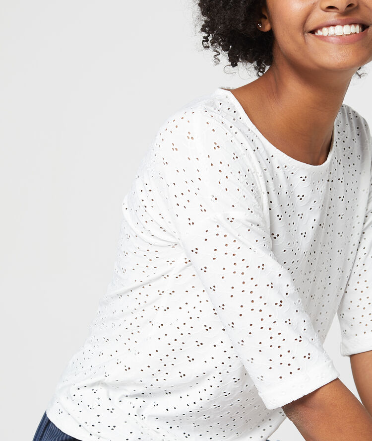 T-shirt noué en dentelle guipure blanc.