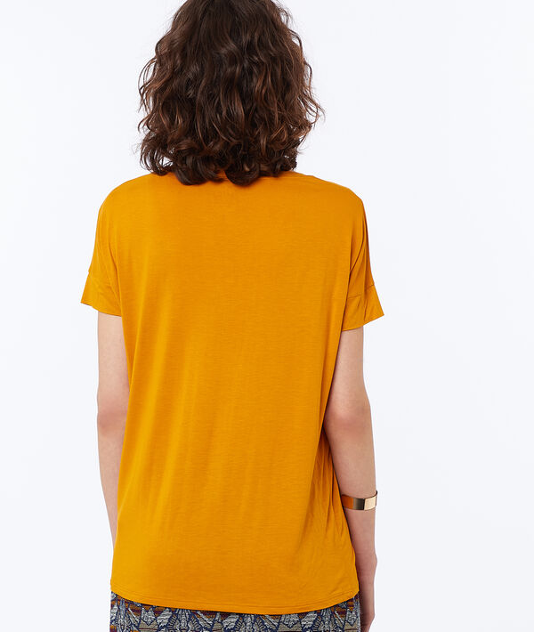 T-shirt uni col v miel.