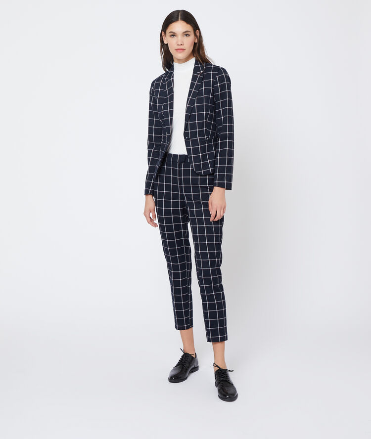 Veste de tailleur à carreaux marine.