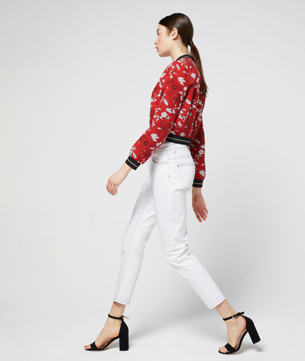 Bomber à imprimé floral rouge.