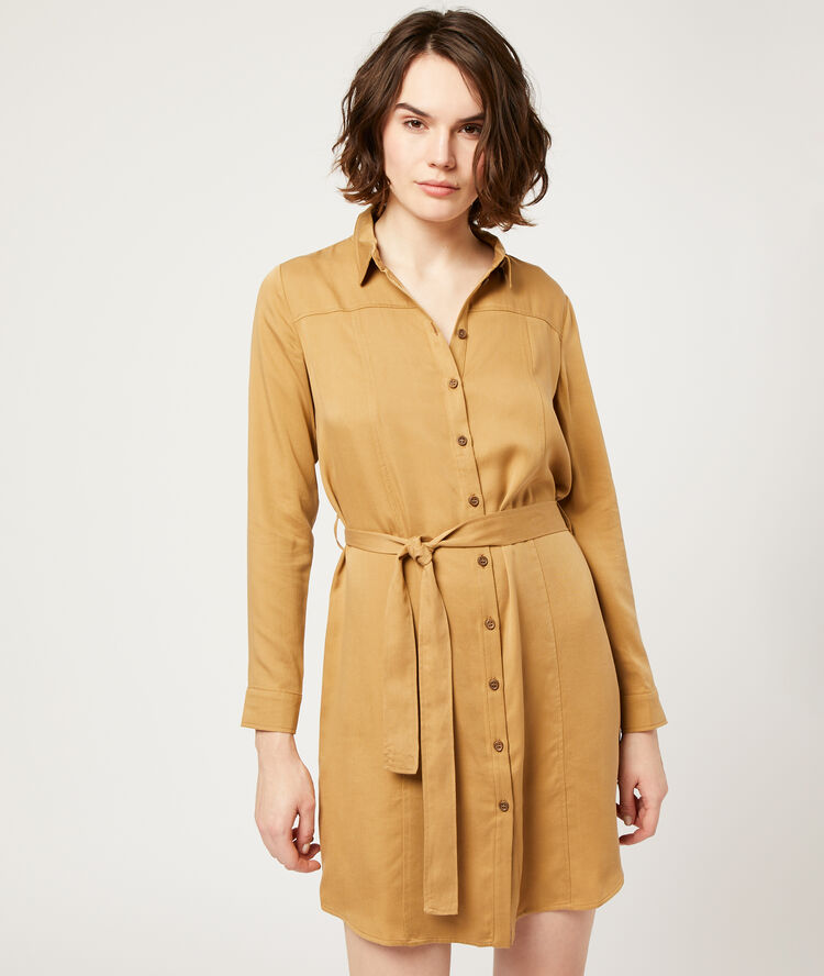 Robe chemise à nouer camel fonce.