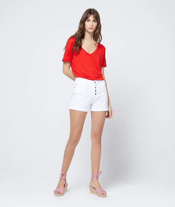 T-shirt uni col v coquelicot.