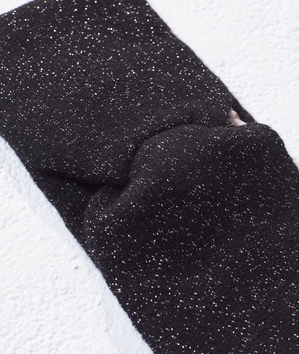 Headband à fils métallisés en cachemire et laine noir.