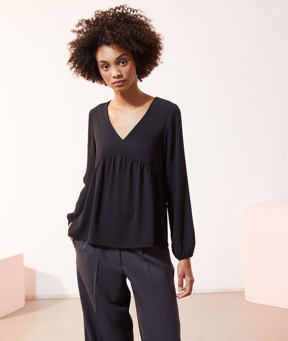 Blouse fluide 2 en 1 - brassière intégrée noir.