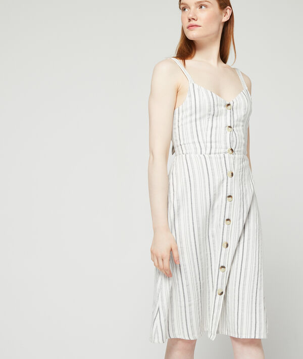 Robe en coton boutonnée nouée au dos ecru.
