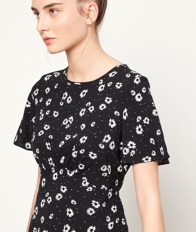 Blouse imprimé fleuri noir.