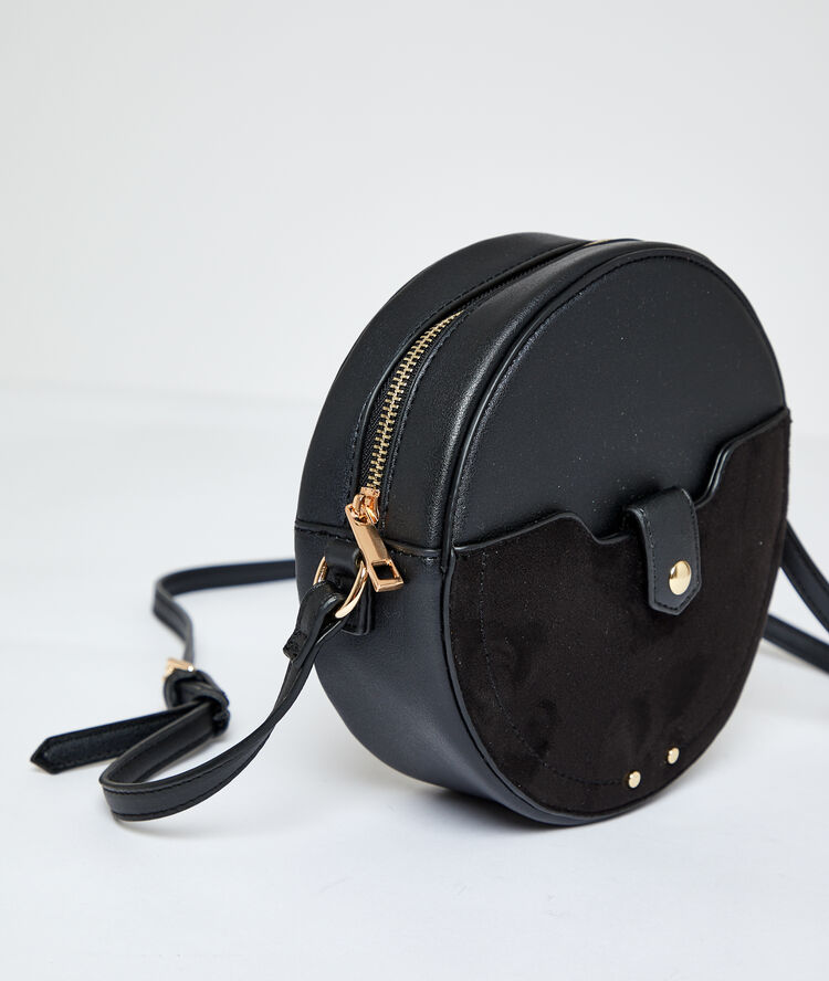 Sac besace rond bi-matière noir.