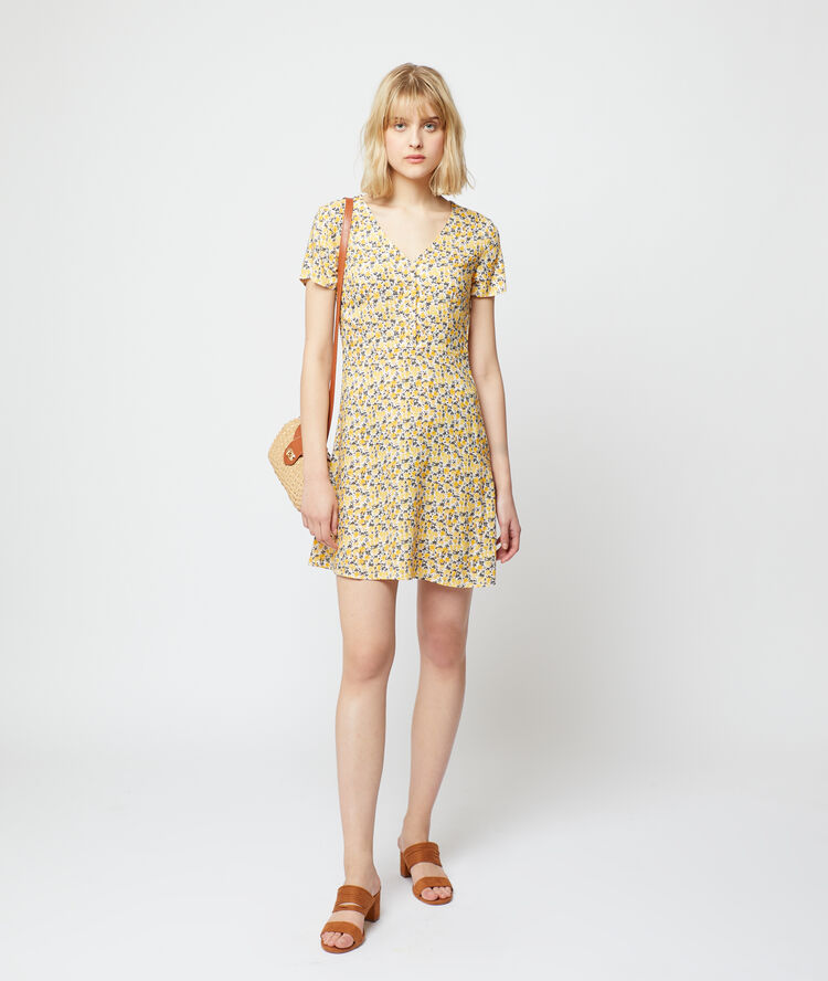 Robe fluide imprimé fleuri ecru.