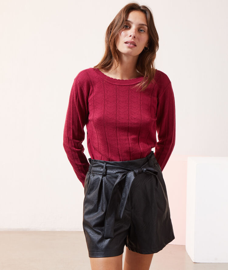 Pull dos décolleté framboise.