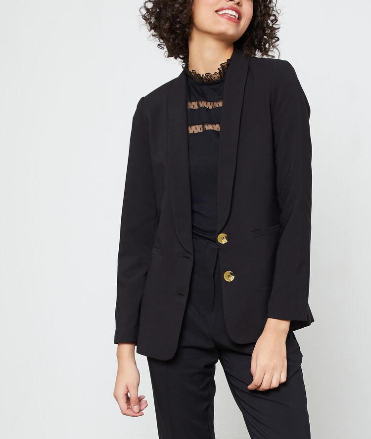 Veste de tailleur noir.