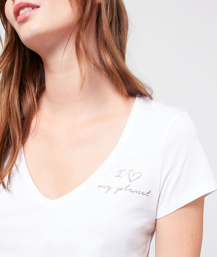 T-shirt coton bio "i ♡ my planet" blanc.