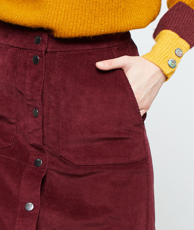 Jupe midi effet velours bordeaux.