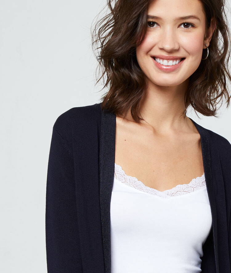Gilet long en maille fine marine.