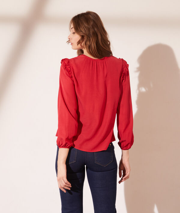 Blouse jacquard satinée à volants 2 en 1 - brassière intégrée Blouse jacquard satinée à volants 2 en 1 - brassière intégrée