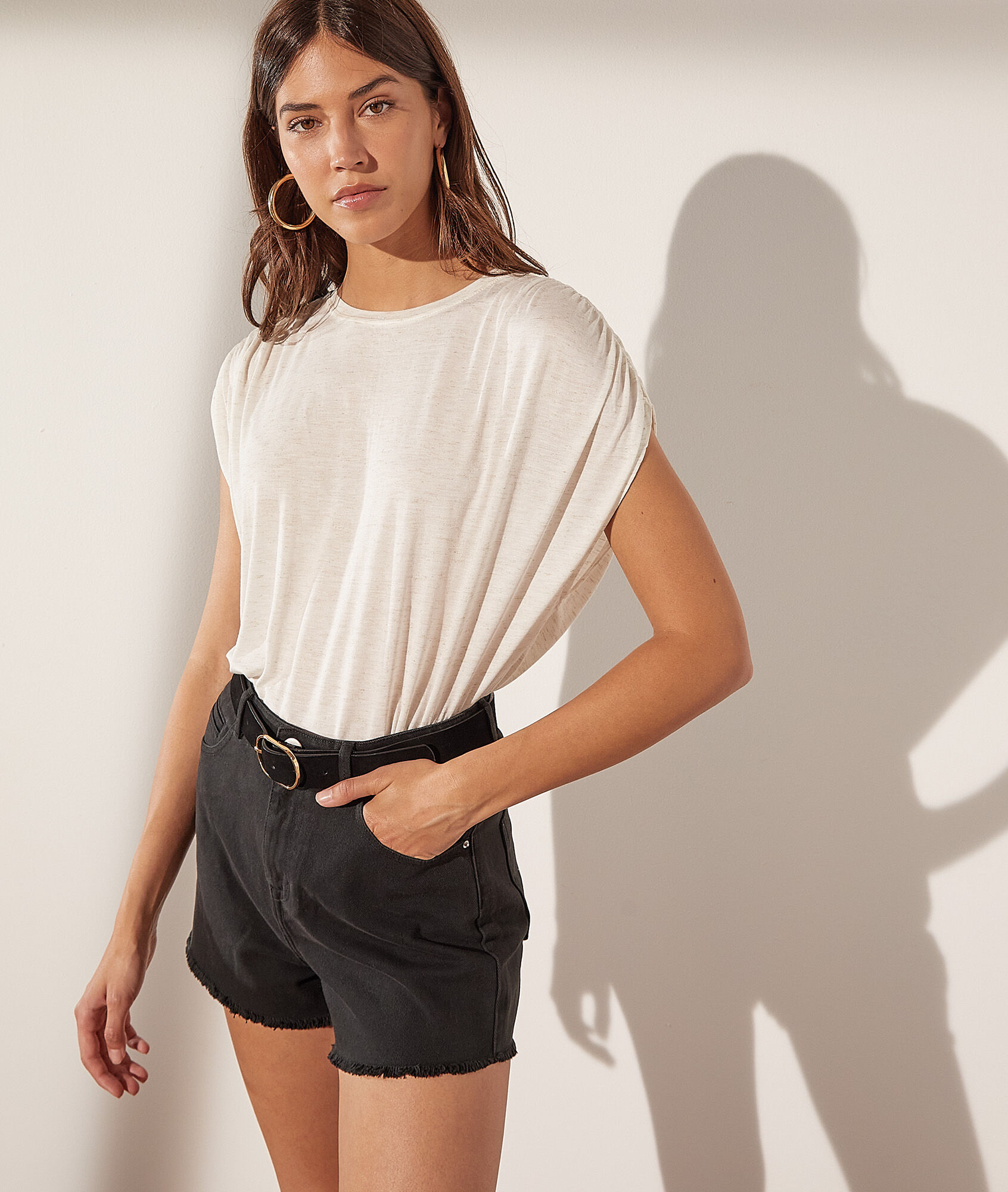 T-shirt sans manches col rond - Angeli - XS - Ecru - Femme - Etam