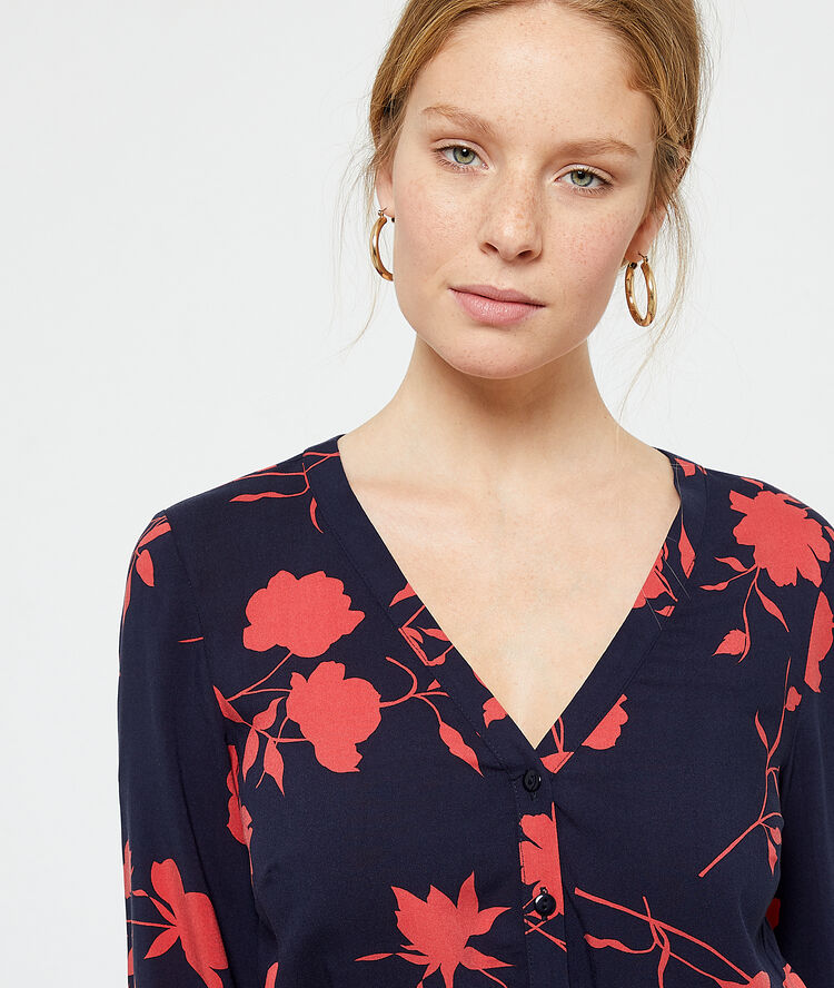 Robe longue imprimé fleuri marine.