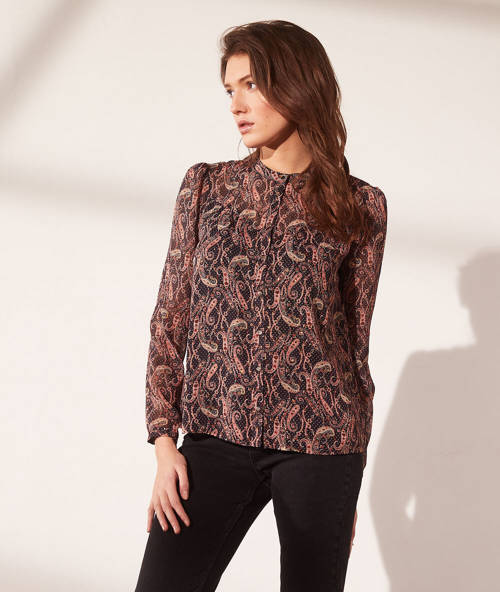 Chemise transparente imprimé cachemire noir.